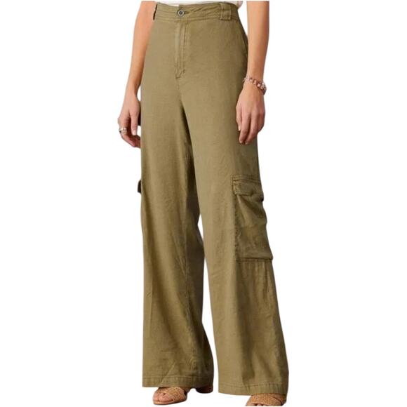 Sundance Willow Timeless Cargo Pants Linen Wide Leg Cedar High Rise Green 14 - Picture 1 of 6